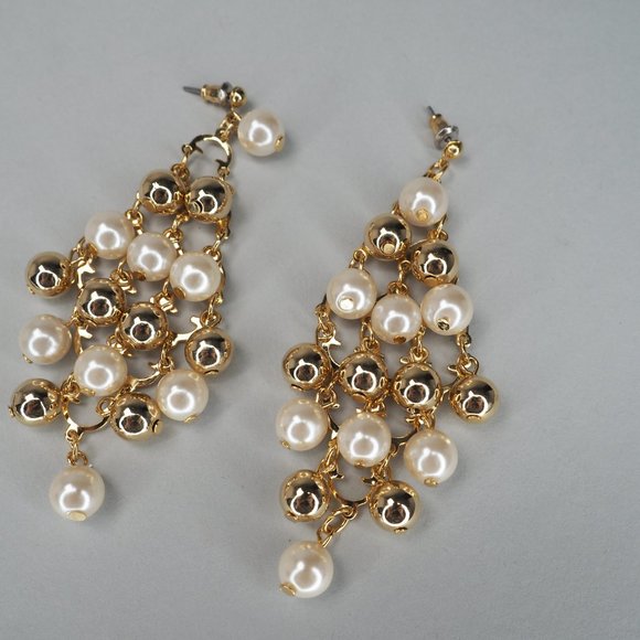 Vintage Gold & Pearl Chandelier Earrings - Picture 4 of 8